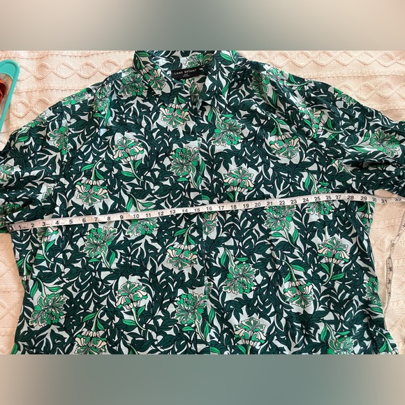 Lane Bryant Green & White Button Down Cotton Blouse with Tie Sleeves 26/28 - Picture 16 of 16